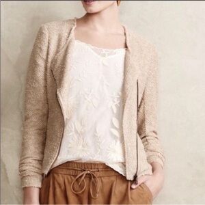 Anthropologie Cartonnier Golden Honey Shimmer Tweed Moto Jacket Large